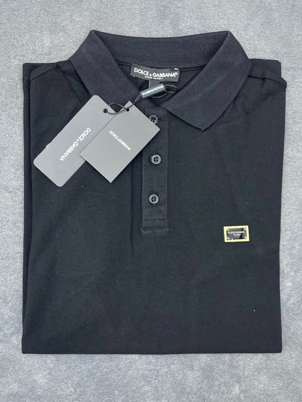 Dolce & Gabbana Men’s Black Polo Shirt Logo Plaque- Size XXL